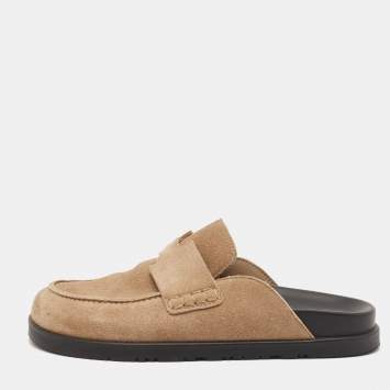 Pre Owned Hermes Beige Suede Go Mules Size 36