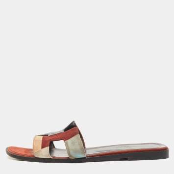 Pre Owned Hermes Multicolor Suede Oran Flat Sandals Size 38