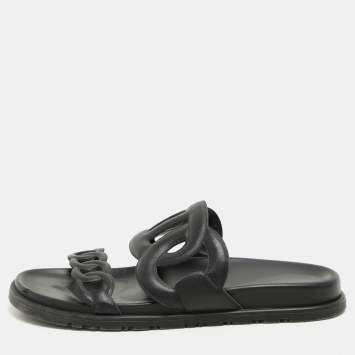 Pre Owned Hermes Black Leather Extra Flats Size 37