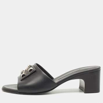Pre Owned Hermes Black Leather Dreamy Slide Size 40.5