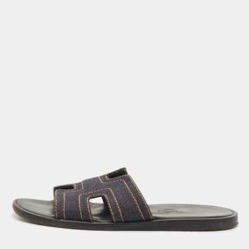 Hermes Black Denim Izmir Flat Sandals Size 40