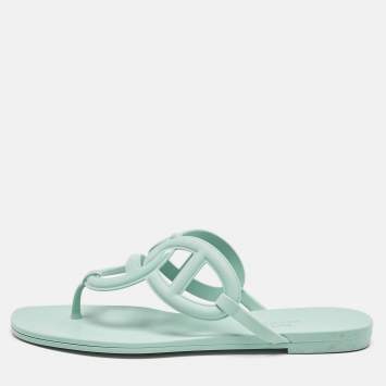 Pre Owned Hermès Mint Green Rubber Egerie Thong Flats Size 37