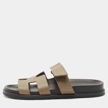 Pre Owned Hermes Brown Leather Chypre Sandals Size 38