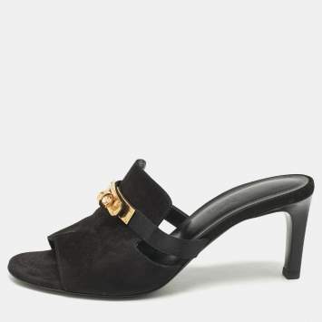 Pre Owned Hermes Black Suede Cute Mule Sandals Size 36