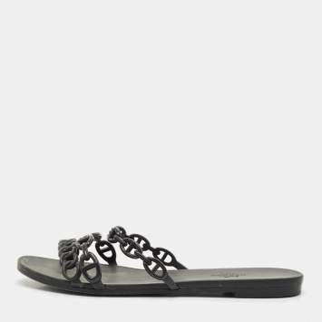 Hermes Black Jelly Chaine d'Ancre Rivage Slide Flats Size 38