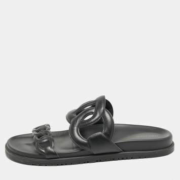 Pre Owned Hermes Black Leather Extra Sandals Size 41