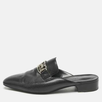 Hermes Black Leather Vincennes Flat Mules Size 37