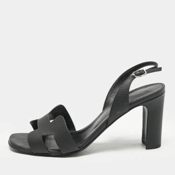Hermes Black Leather Eternite Slingback Sandals Size 37