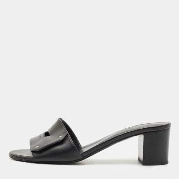 Hermes Black Leather View Slide Sandals Size 39.5