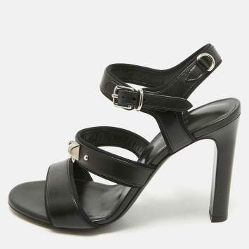 Hermes Black Leather Collier De Chien Sandals Size 37