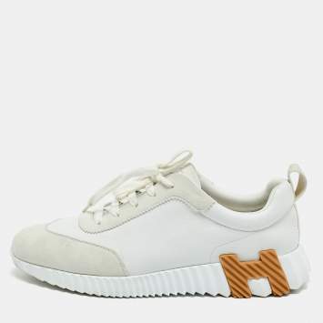 Hermès White Leather and Suede Bouncing Low Top Sneakers Size 40