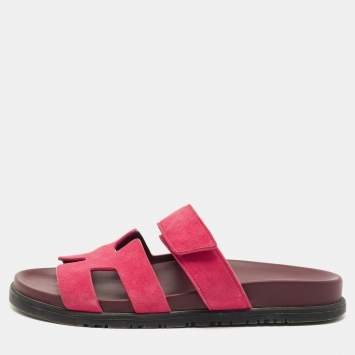 Pre Owned Hermes Pink Suede Chypre Flat Sandals Size 38