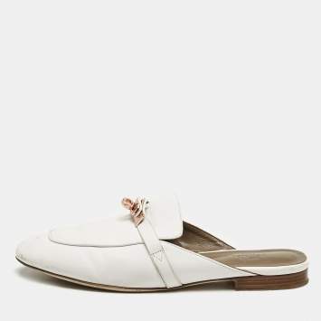 Hermes White Leather Oz Flat Mules Size 39