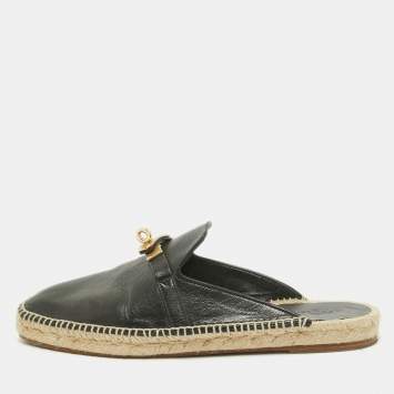Hermes Black Leather Oz Espadrille Sandals Size 40
