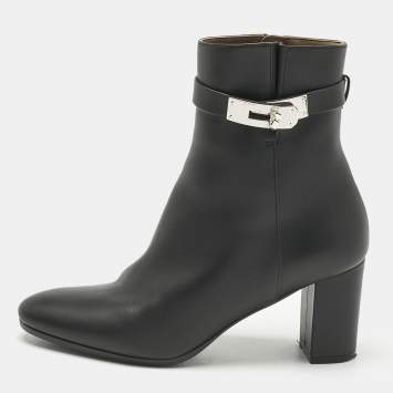 Pre Owned Hermes Black Leather Saint Germain Ankle Boots Size 37.5