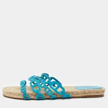 Hermes Blue Suede Thalassa Espadrille Flat Sandals Size 40
