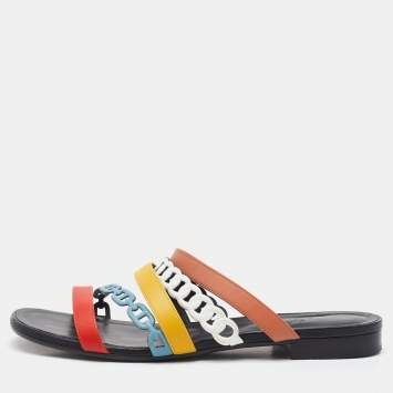 Hermes Multicolor Leather Amalfi Flat Slide Sandals Size 40
