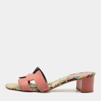 Pre Owned Hermes Pink Suede Oasis Slide Sandals Size 39