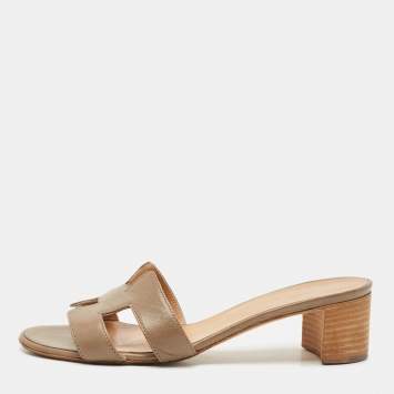 Hermes Green Leather Oasis Slide Sandals Size 38.5