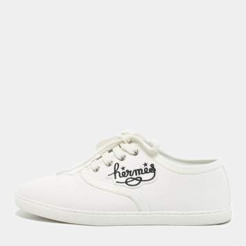 Pre Owned Hermes White Canvas Innocent Sneakers Size 38