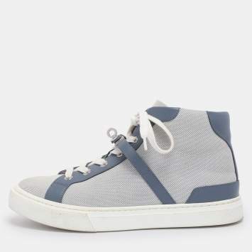 Pre Owned Hermès Grey/Blue Canvas and Leather Daydream High Top Sneakers Size 38.5