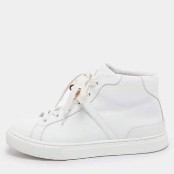 Pre Owned Hermes White Leather Daydream High Top Sneakers Size 38