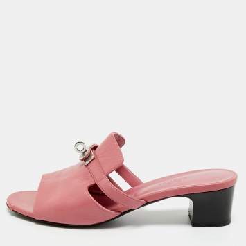 Hermes Pink Leather Cute Mule Sandals Size 38