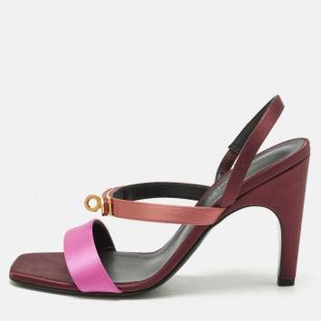 Pre Owned Hermes Tricolor Satin Glamour Slingback Sandals Size 38