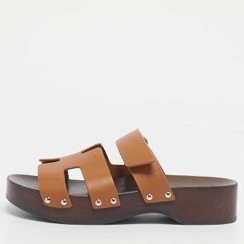 Pre Owned Hermès Tan Leather Kos Clogs Size 38