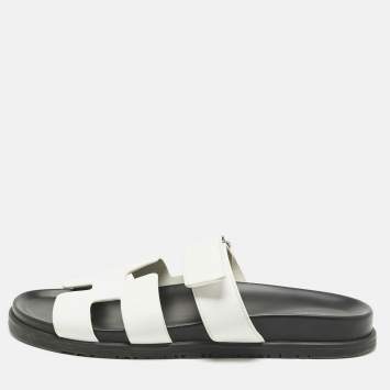 Pre Owned Hermes White Leather Chypre Flat Sandals Size 41