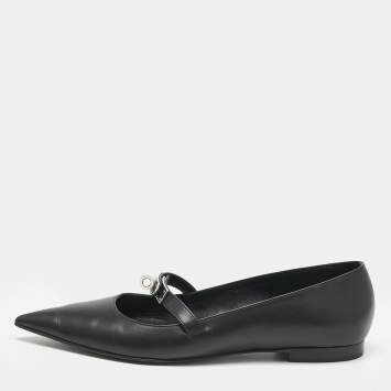 Pre Owned Hermes Black Leather Kelly Ballet Flats Size 39