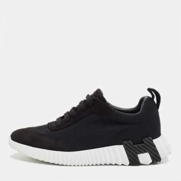 Pre Owned Hermes Black Mesh and Suede Bouncing Low Top Sneakers Size 37