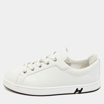 Pre Owned Hermès White Leather Kid Lace Up Sneakers Size 38