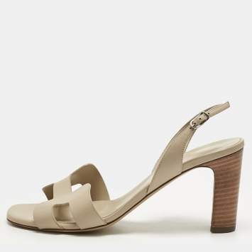 Pre Owned Hermes Beige Leather Eternite Slingback Sandals Size 39