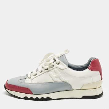 Pre Owned Hermes Tricolor Leather Low Top  Trail Sneakers Size 39