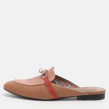 Pre Owned Hermes Tricolor Leather Palladium Finish Plated Oz Mules  Size 38.5