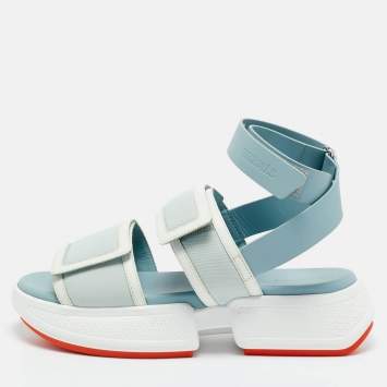 Pre Owned Hermes Blue Leather and Mesh geek Ankle Strap Sandals Size 35.5