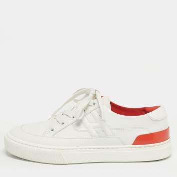 مملوكة مسبقًا Hermes White Leather Deep Low Top Sneakers Size 37.5