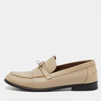 مملوكة مسبقًا Hermes Beige Leather Destin Slip On Loafers Size 38.5