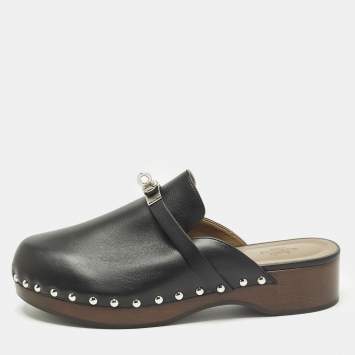 Pre Owned Hermès Carlotta Size 39 Black Leather Mules