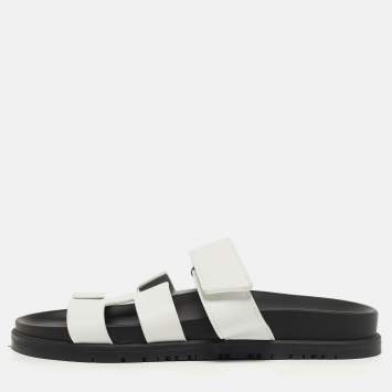 Pre Owned Hermes Chypre Size 36 White Leather Flat Sandals