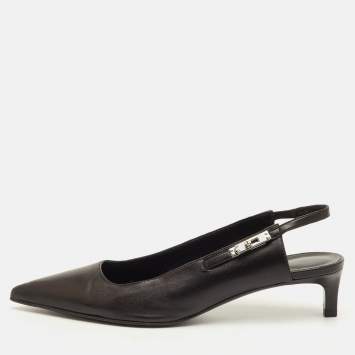 مملوكة مسبقًا Hermes Lover Size 40 Black Leather Pointed Toe Slingback Pumps
