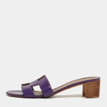 Pre Owned Hermès Oasis Size 41 Purple Leather Slide Sandals