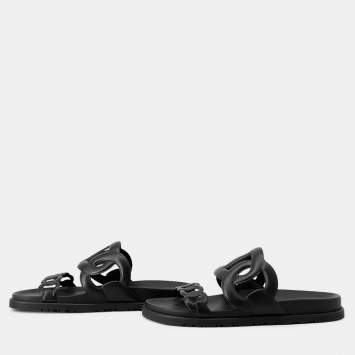مملوكة مسبقًا Hermes Sandals Extra Black Leather Rubber Size 38