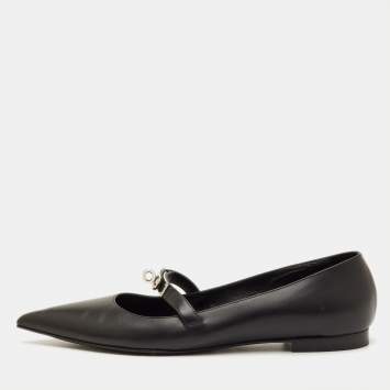 Pre Owned Hermes Kelly Size 40 Black Leather Pointed Toe Ballet Flats