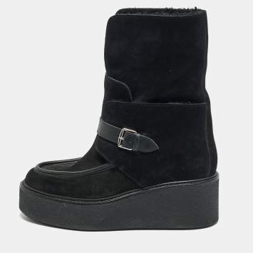 مملوكة مسبقًا Hermes hemisphere Size 38 Black Leather and Suede Ankle Length Boots