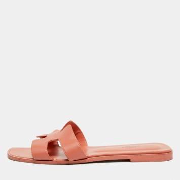Pre Owned Hermès Oran Size 41.5 Pink Leather Flat Slides