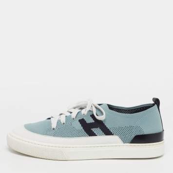 Pre Owned حذاء رياضي هيرمس ديب جلد ونسيج محبوك متعدد الألوان عنق منخفض مقاس 40