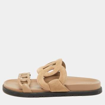 مملوكة مسبقًا Hermes Extra Size 39 Beige Leather and Suede Flat Sandals