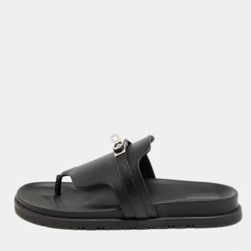 مملوكة مسبقًا Hermes Empire Size 39 Black Leather Thong Sandals